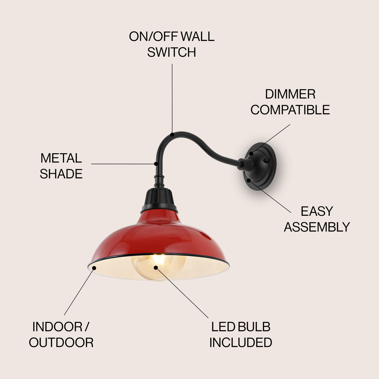 Aurora 1-Light Farmhouse Industrial Indoor/Outdoor Iron LED Gooseneck Arm Outdoor Sconce