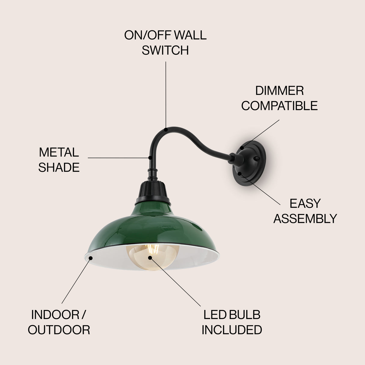 Aurora 1-Light Farmhouse Industrial Indoor/Outdoor Iron LED Gooseneck Arm Outdoor Sconce