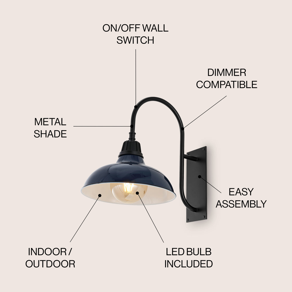 Stanley 1-Light Farmhouse Industrial Indoor/Outdoor Iron LED Gooseneck Arm Outdoor Sconce