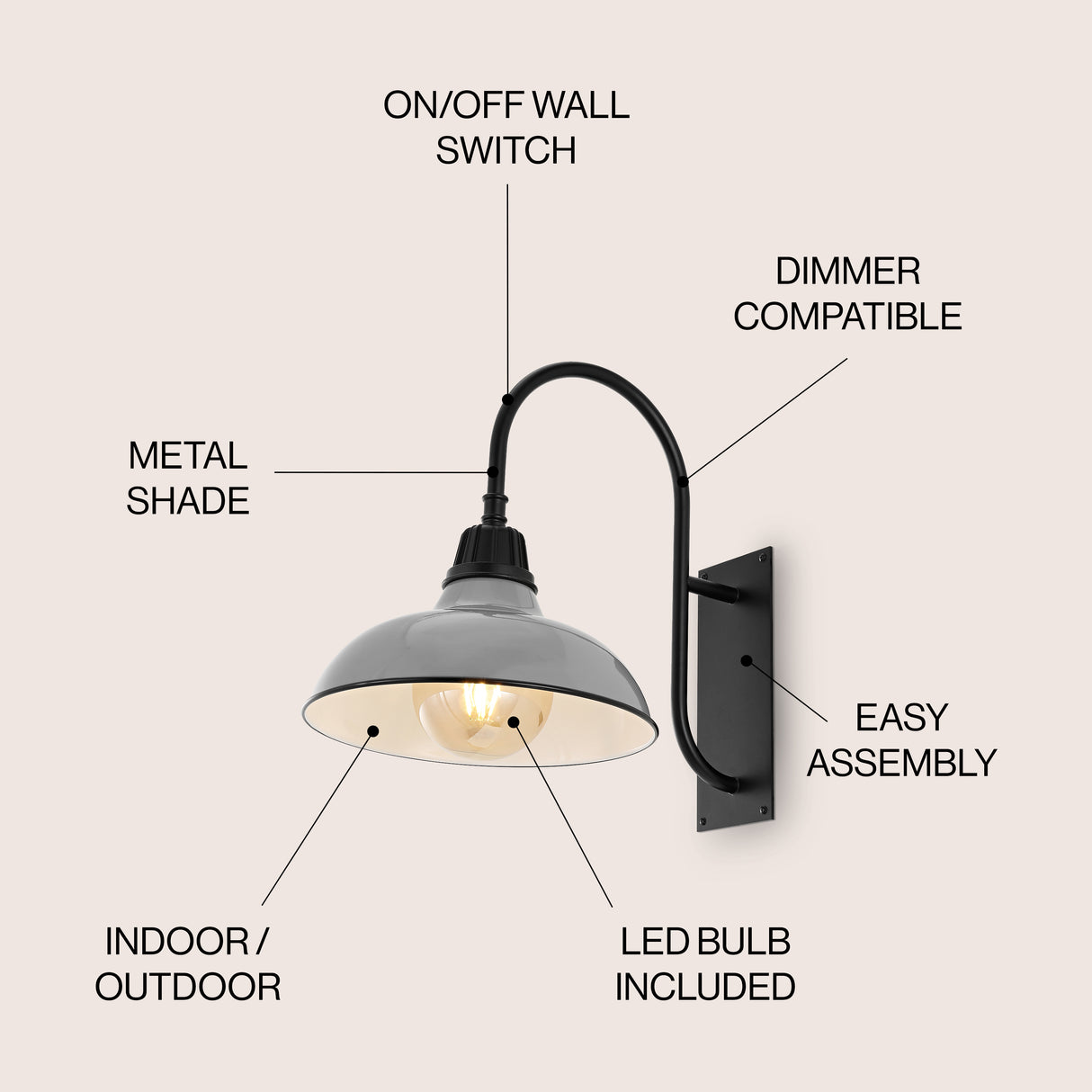 Stanley 1-Light Farmhouse Industrial Indoor/Outdoor Iron LED Gooseneck Arm Outdoor Sconce