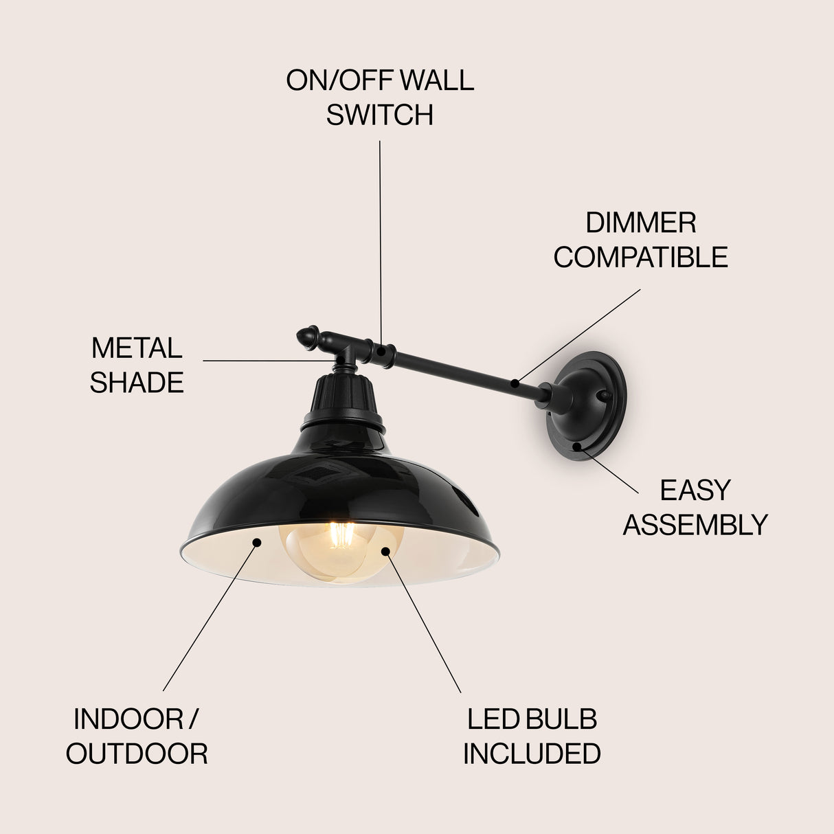 Wallace 1-Light Farmhouse Industrial Indoor/Outdoor Iron LED Victorian Arm Outdoor Sconce