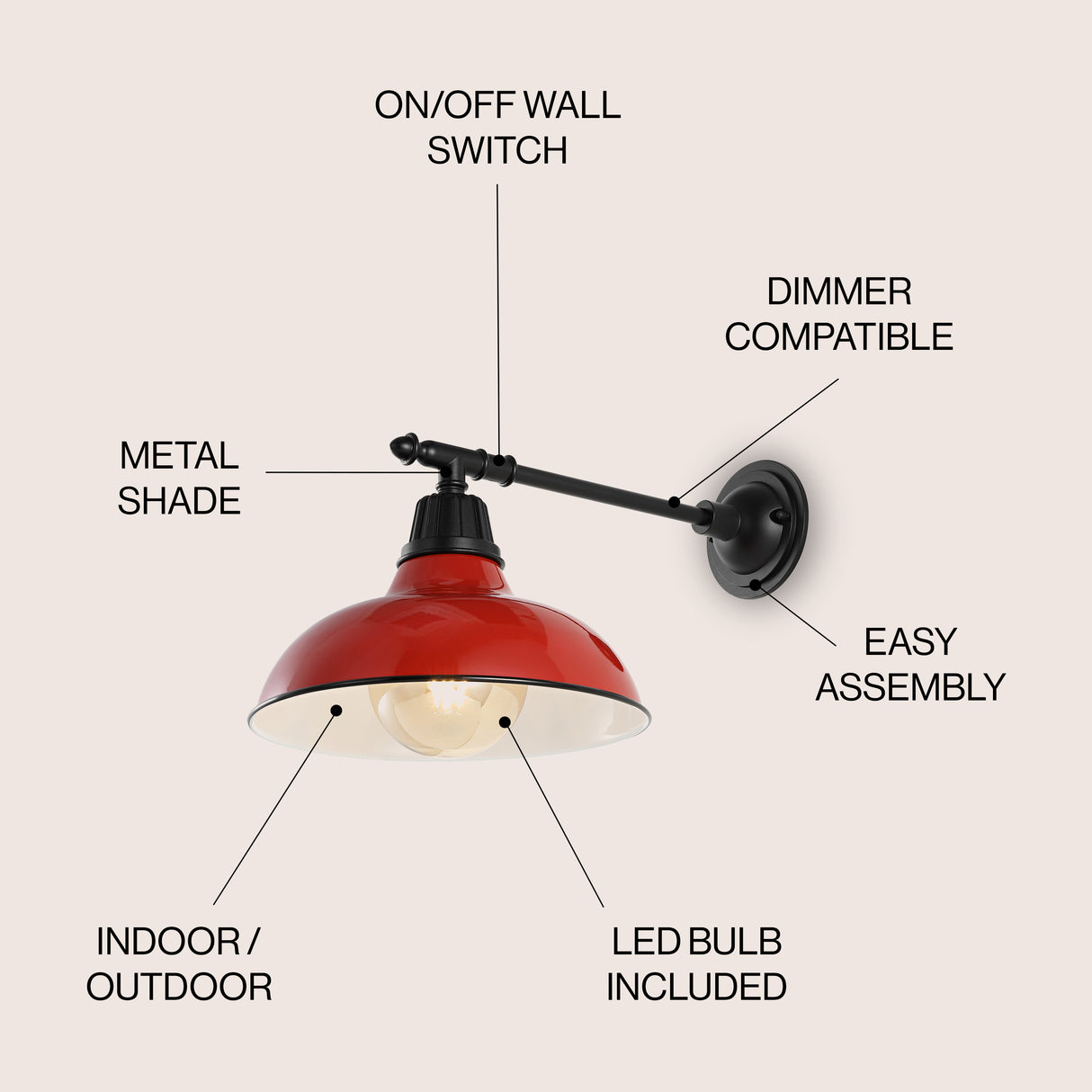 Wallace 1-Light Farmhouse Industrial Indoor/Outdoor Iron LED Victorian Arm Outdoor Sconce