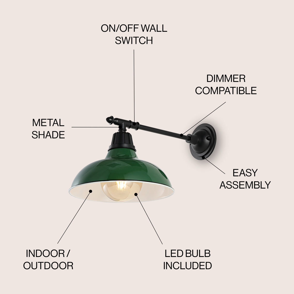 Wallace 1-Light Farmhouse Industrial Indoor/Outdoor Iron LED Victorian Arm Outdoor Sconce