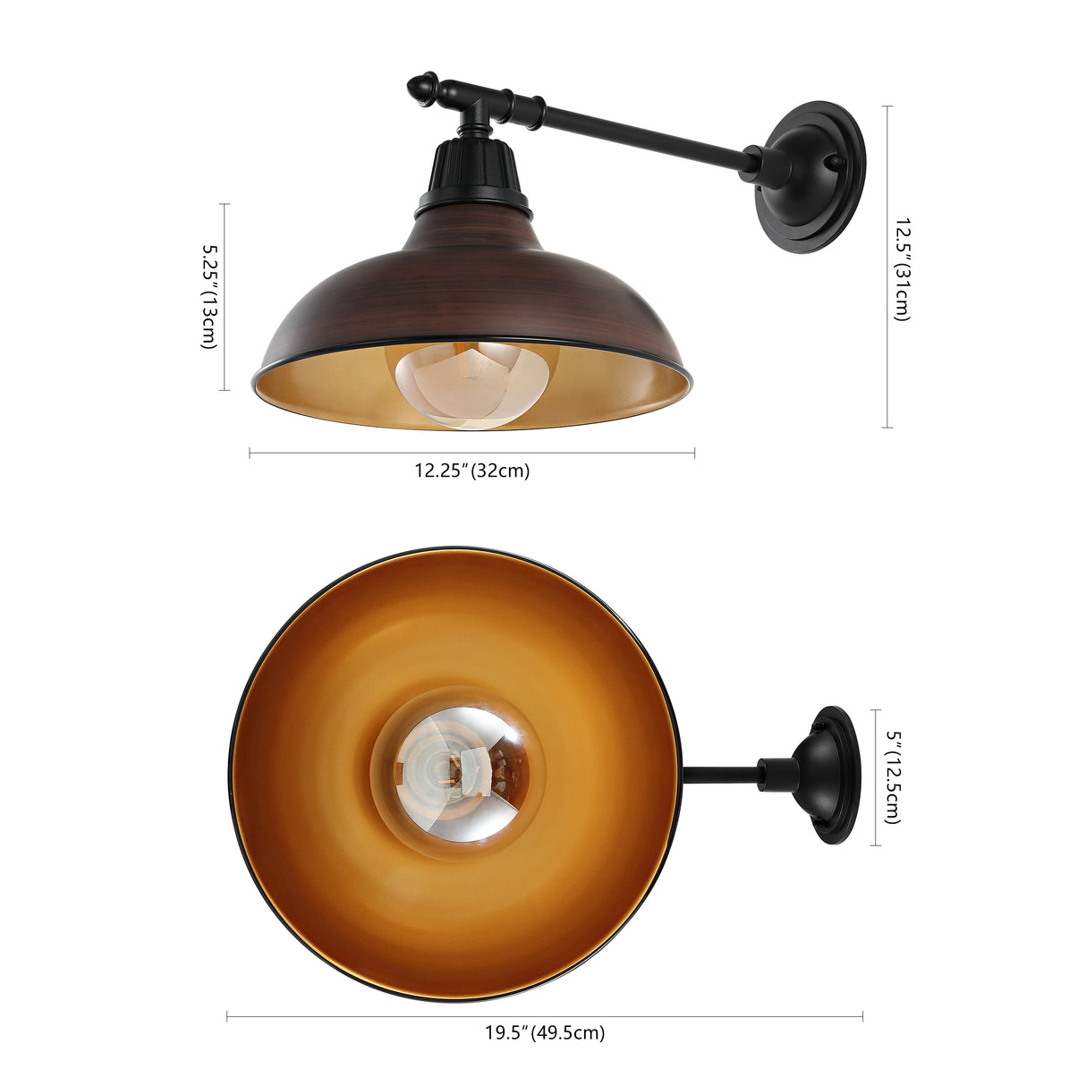 Wallace 1-Light Farmhouse Industrial Indoor/Outdoor Iron LED Victorian Arm Outdoor Sconce