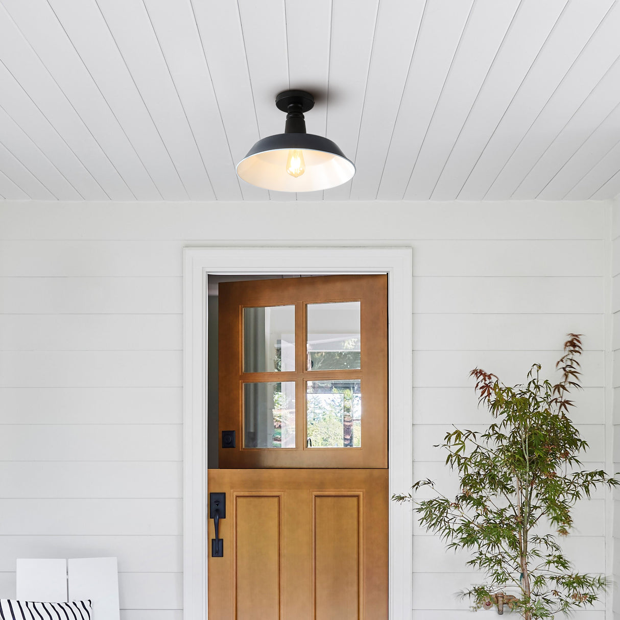 Camila 1-Light Classic Industrial Indoor/Outdoor Iron LED Semi Flush Mount