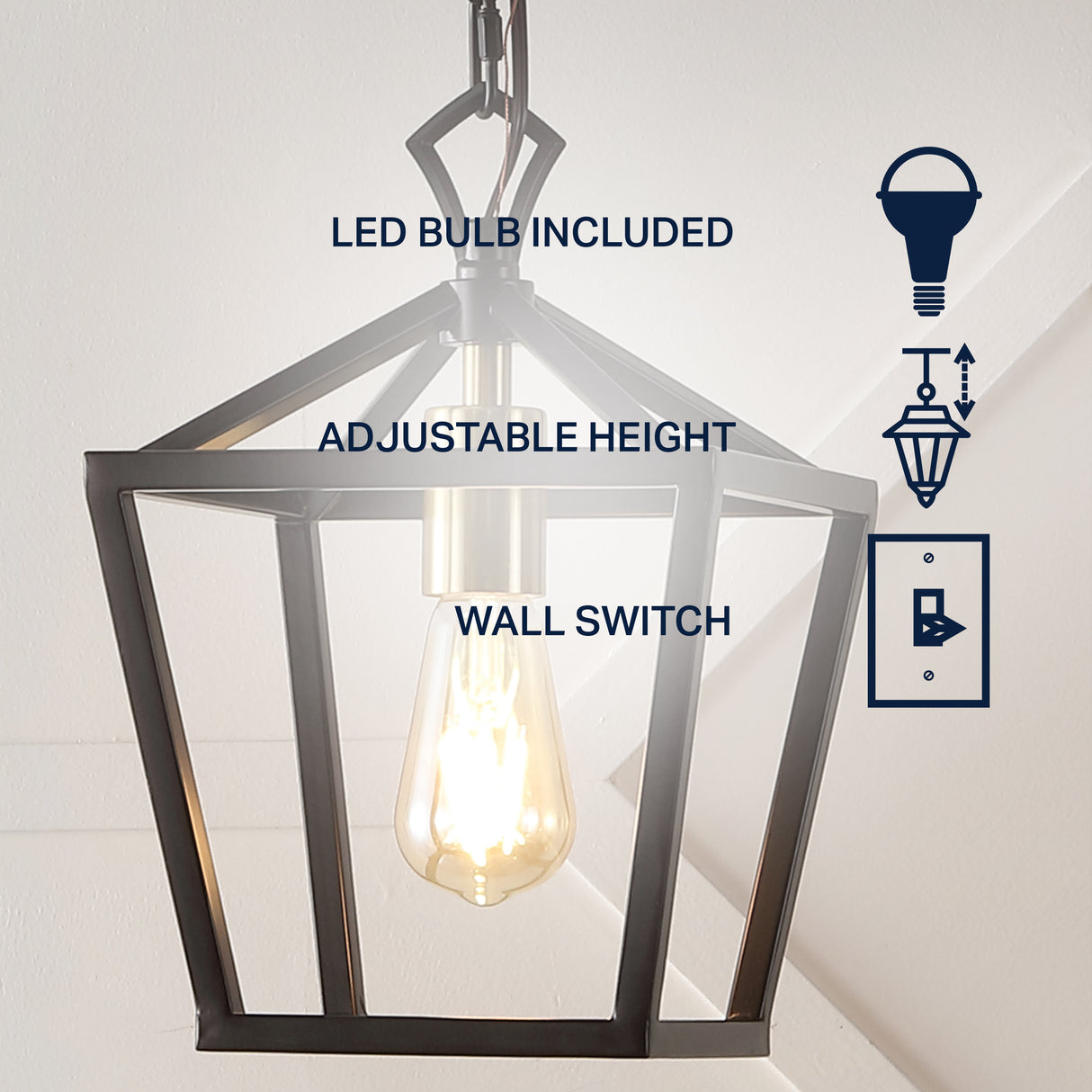 Oslin 1-Light Vintage Farmhouse Iron Chain Pagoda LED Pendant Lantern