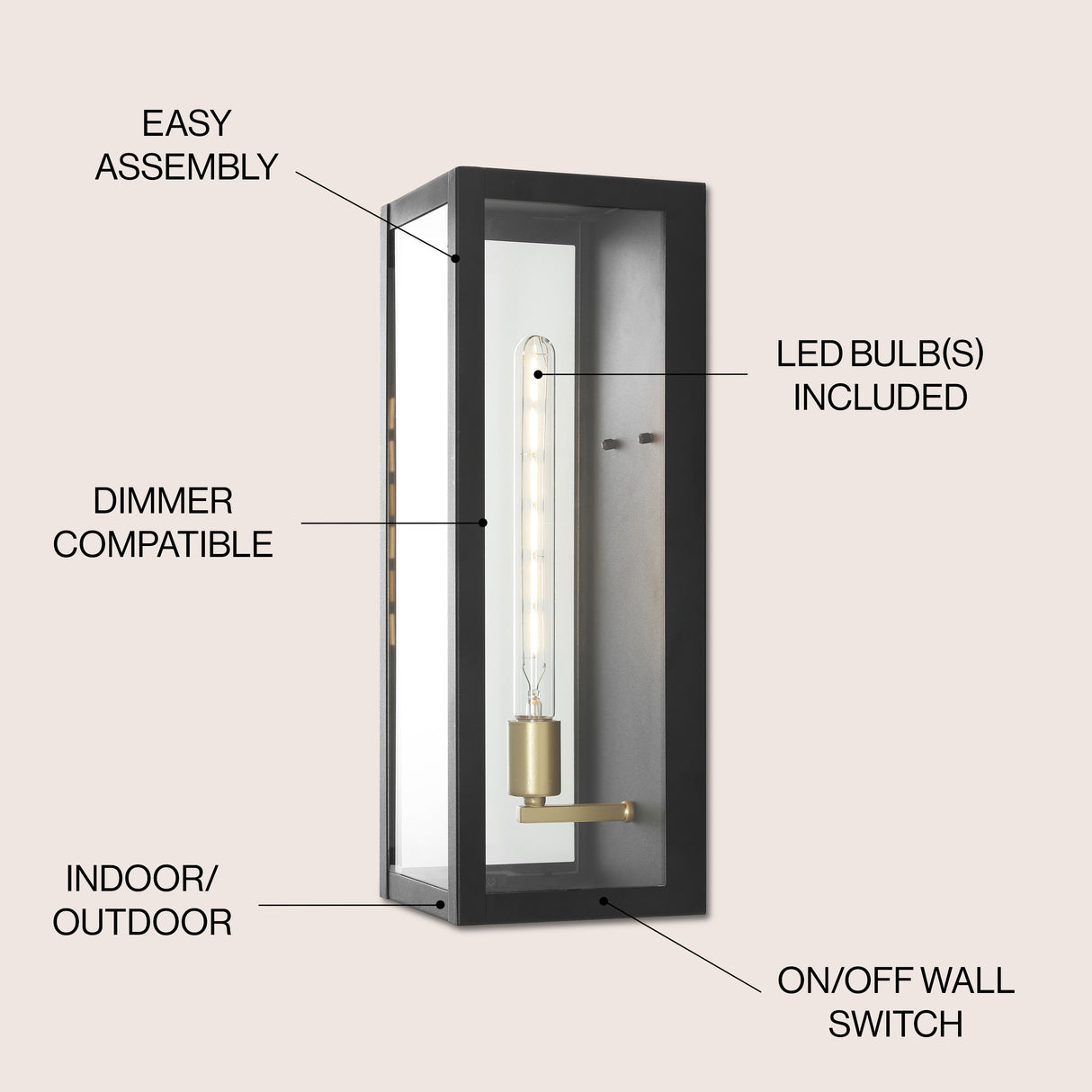 Berlin Modern Industrial Indoor/Outdoor Rectangular Iron Glass LED Lantern
