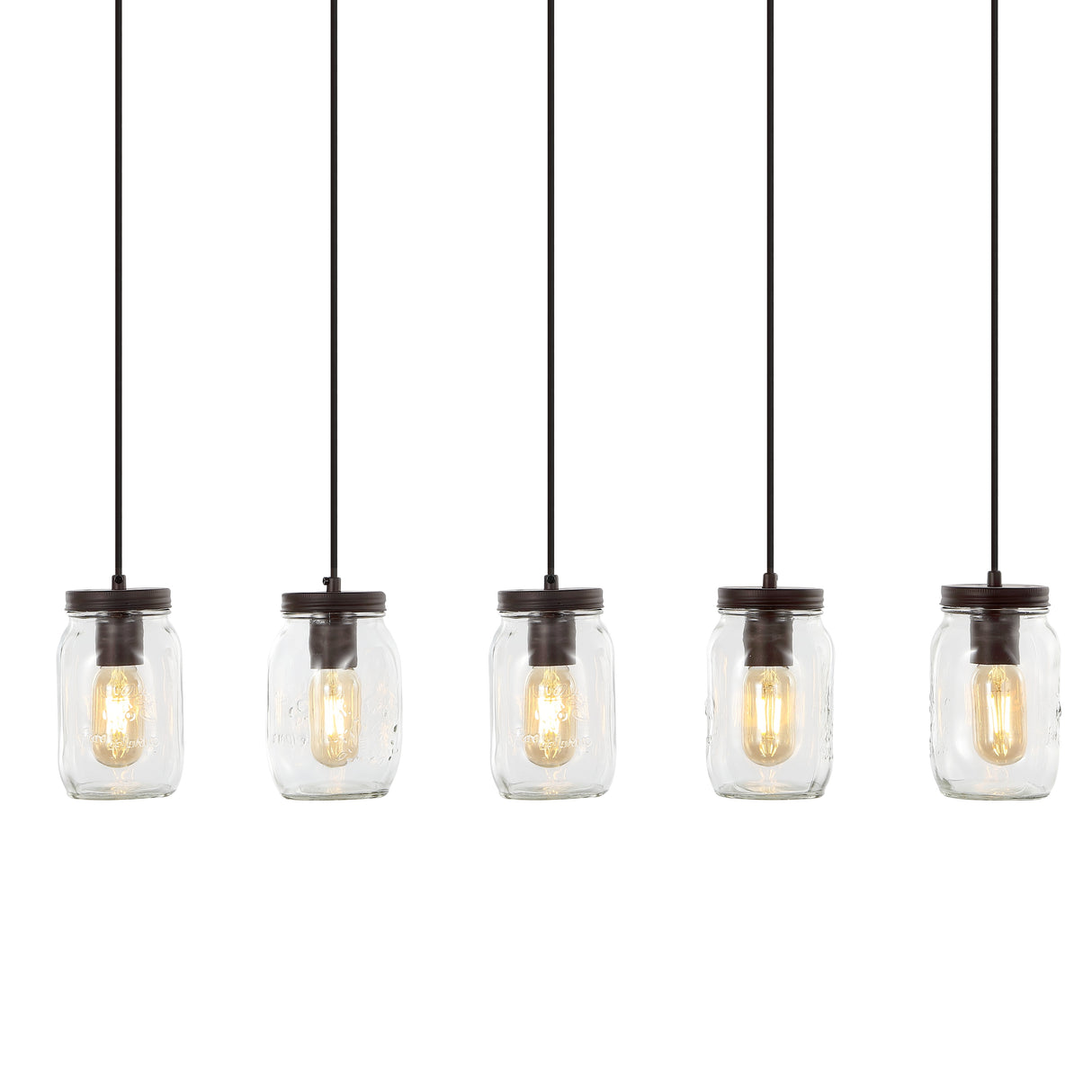 Gaines 5-Light Farmhouse Industrial Iron Mason Jar Linear LED Pendant