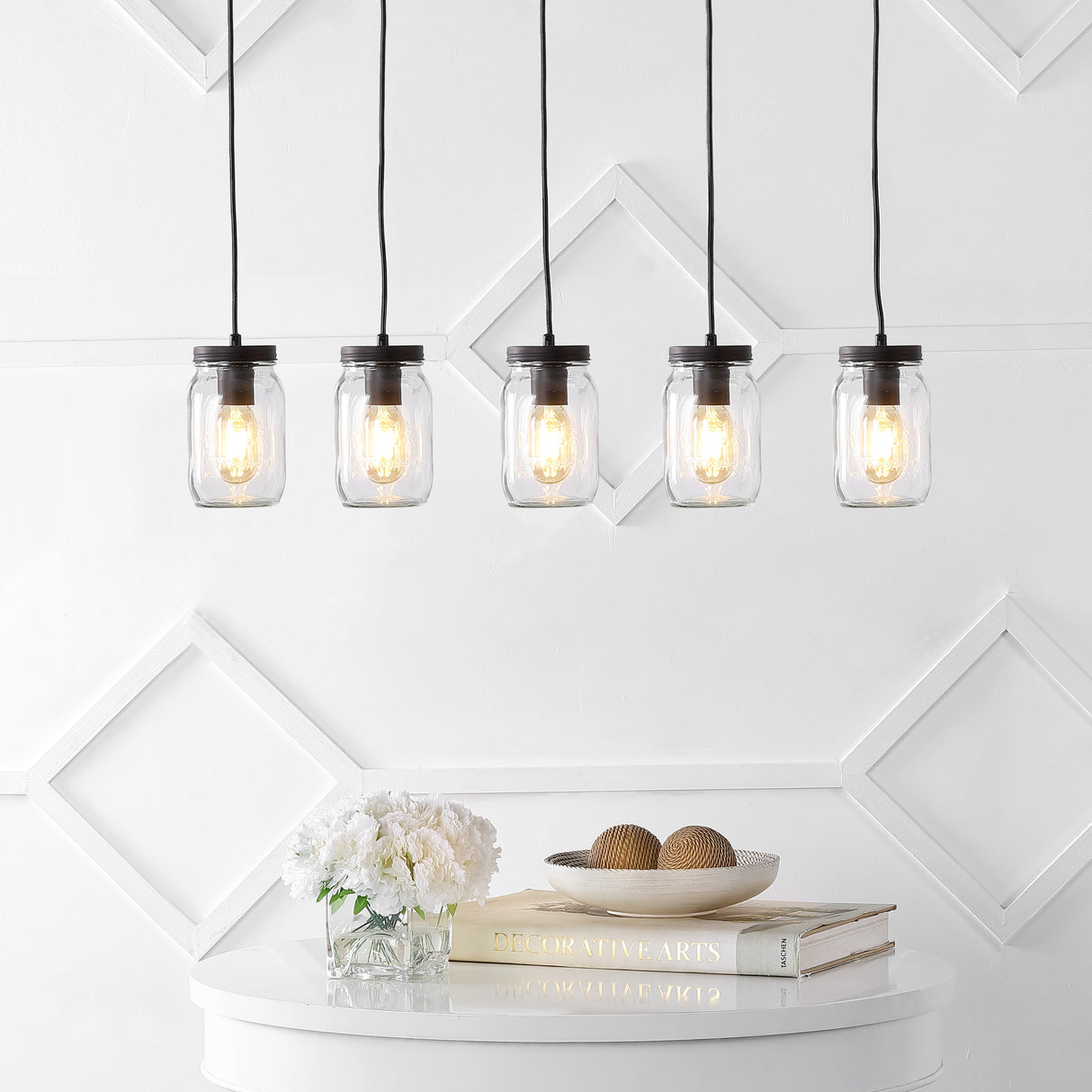 Gaines 5-Light Farmhouse Industrial Iron Mason Jar Linear LED Pendant