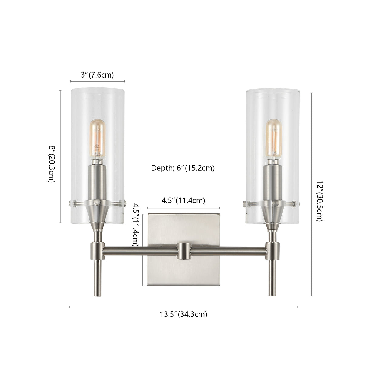 Cato 2-Light Modern Farmhouse Iron/Glass LED Vanity