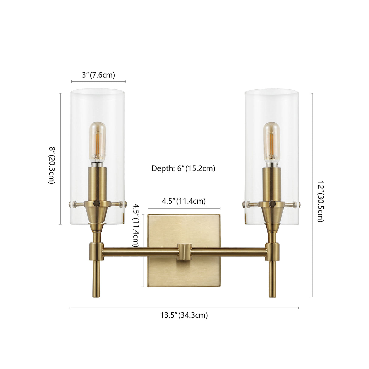 Cato 2-Light Modern Farmhouse Iron/Glass LED Vanity