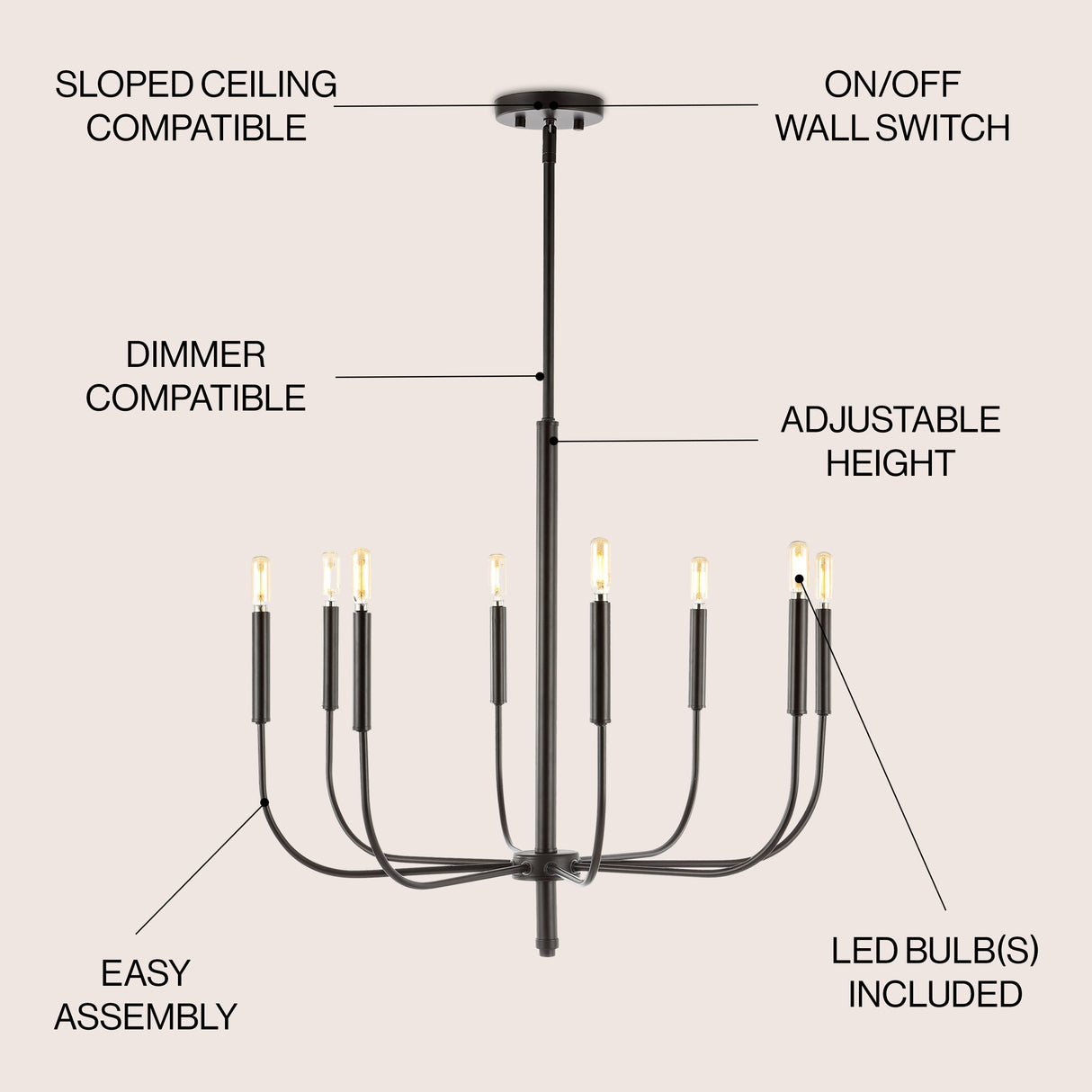 Amoros 8-Light Modern Mid-Century Iron LED Chandelier