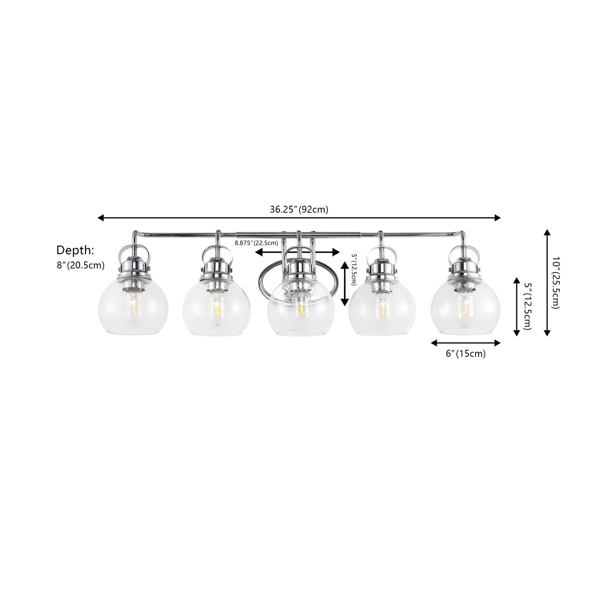 Shirley 5-Light Metal/Seeded Glass Vanity Light