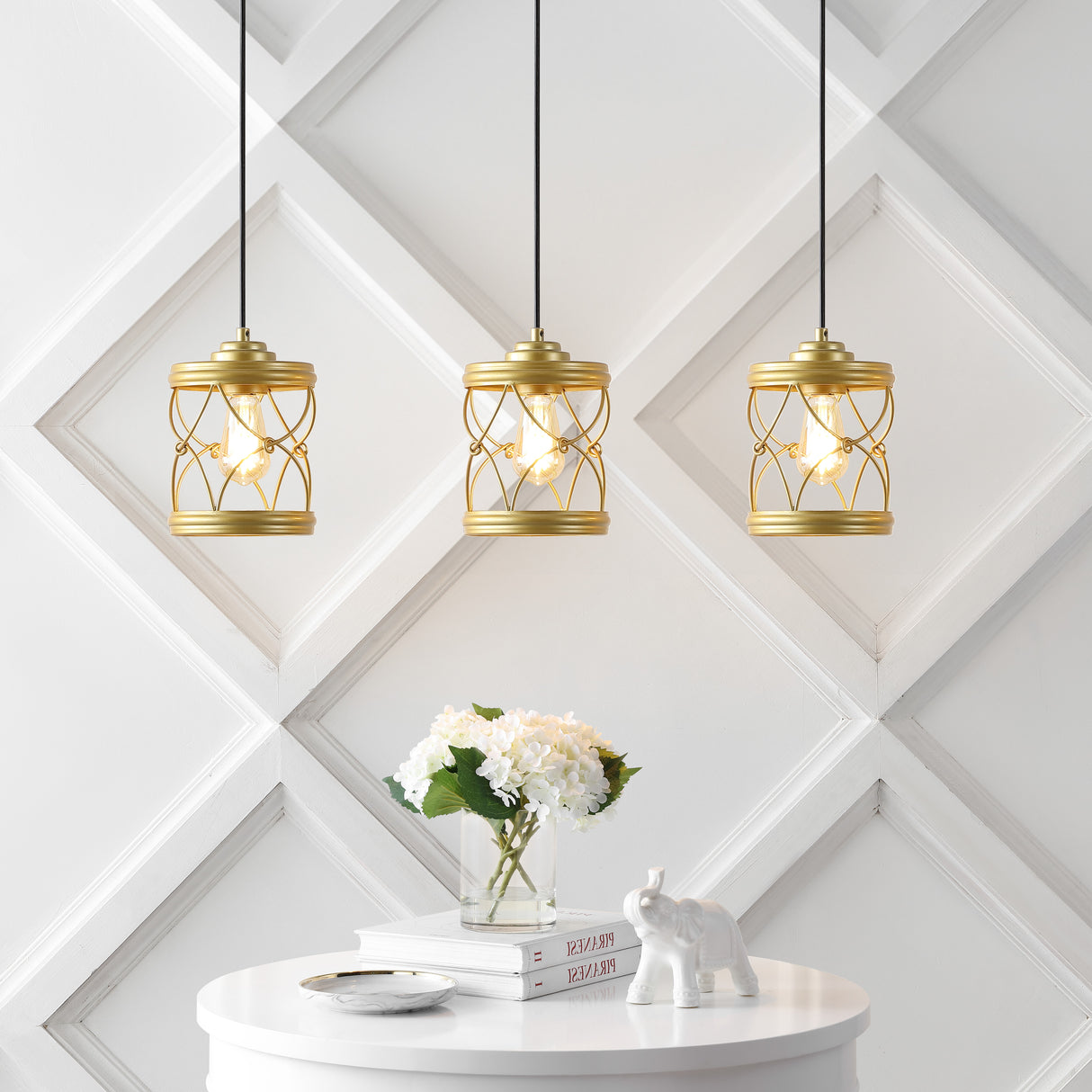 Marelle 1-Light Farmhouse Industrial Iron Filigree Caged Jar LED Pendant