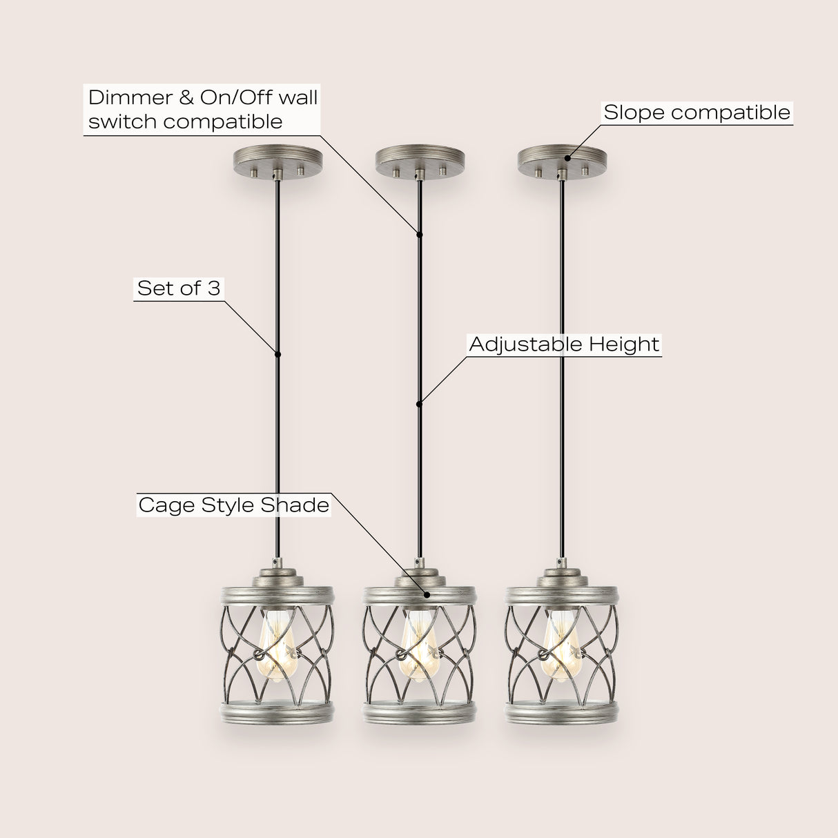 Marelle 1-Light Farmhouse Industrial Iron Filigree Caged Jar LED Pendant