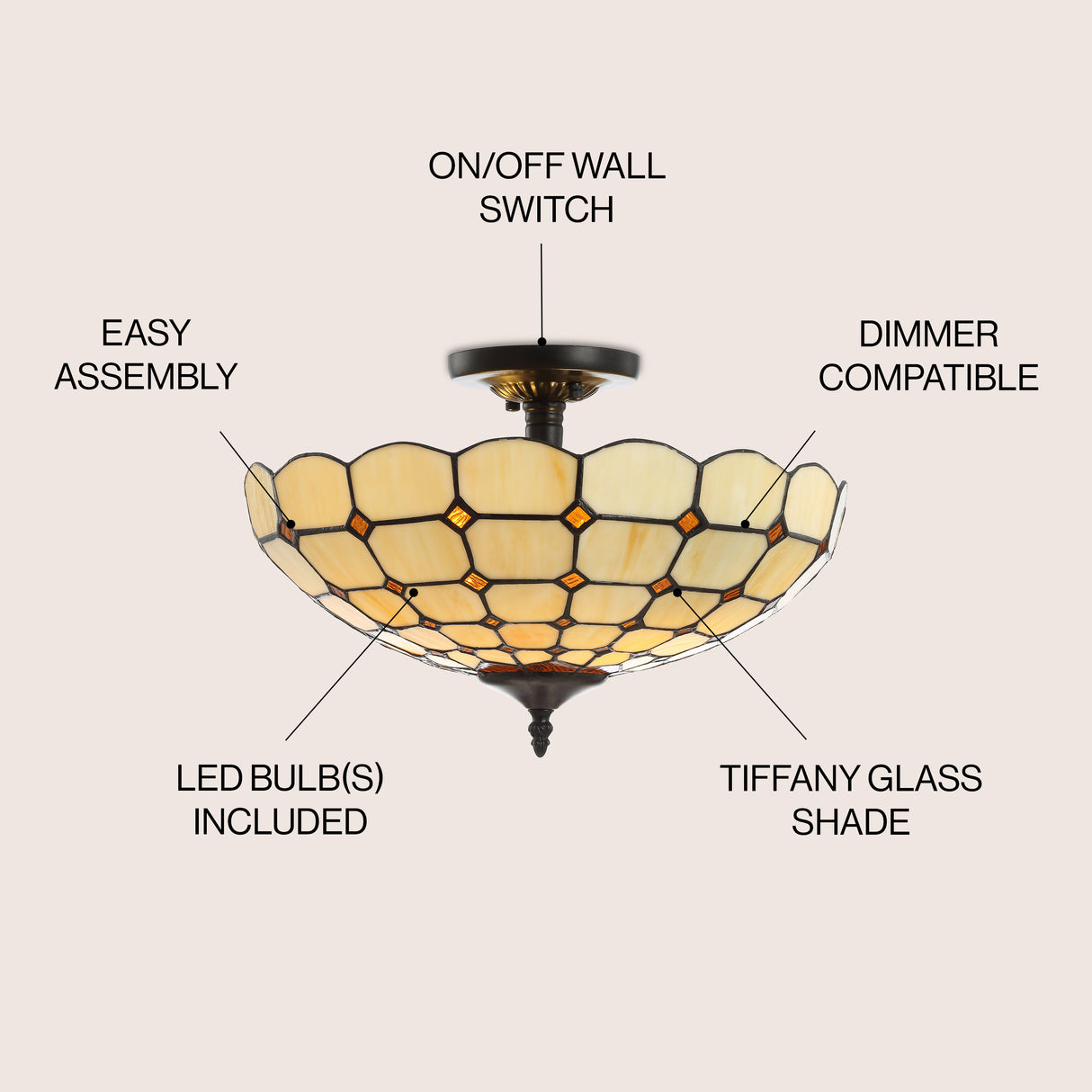 Jennifer Tiffany-Style Glass/Metal LED Semi-Flush Mount