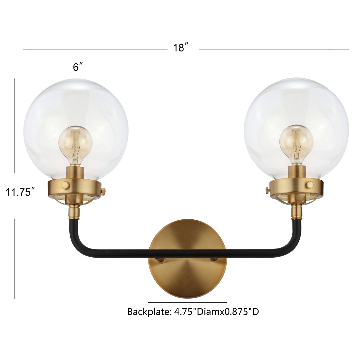Caleb 2-Light Contemporary Transitional Iron/Glass LED Vanity Light