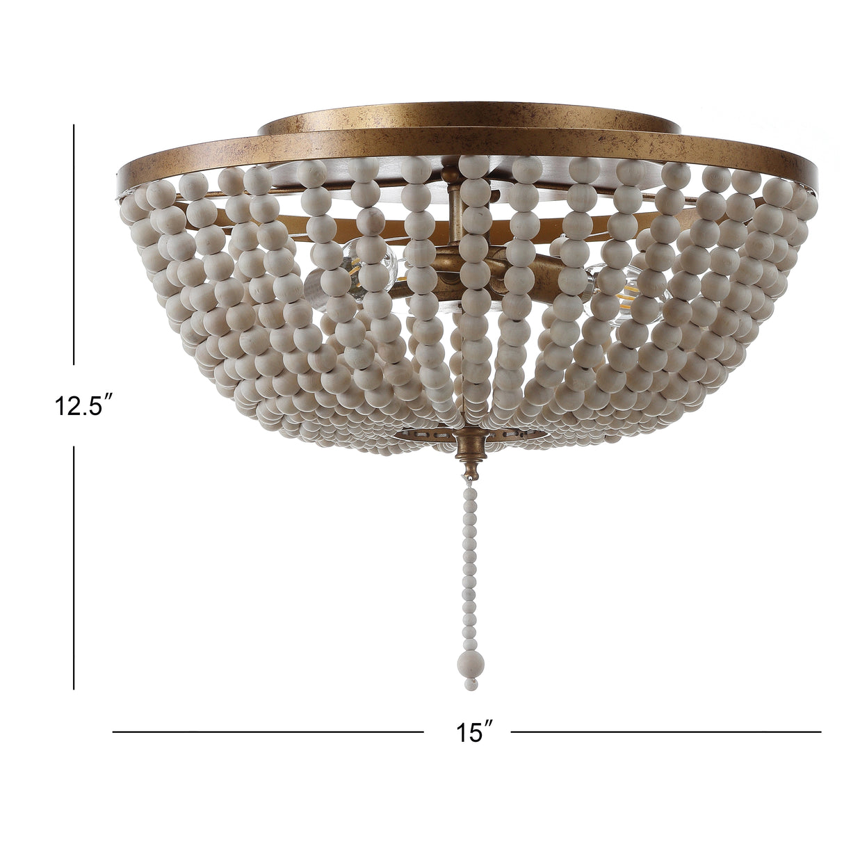 Allison 3-Light Shabby Chic Farmhouse Wood Beaded/Metal LED Flush Mount