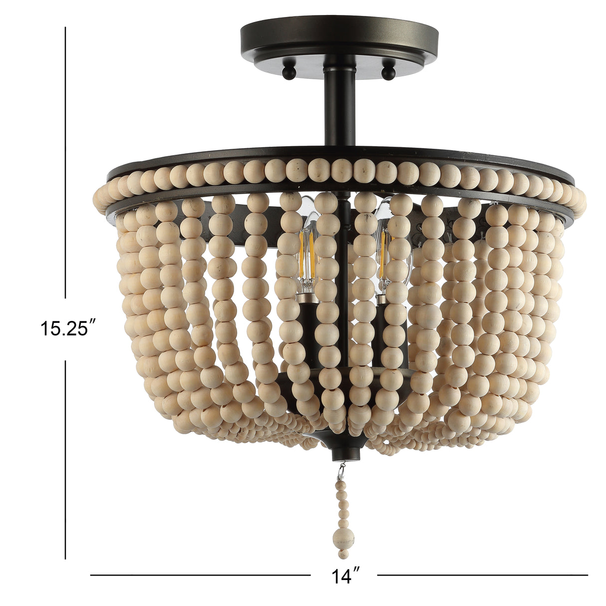 Allie Wood Beaded/Metal LED Semi Flush Mount