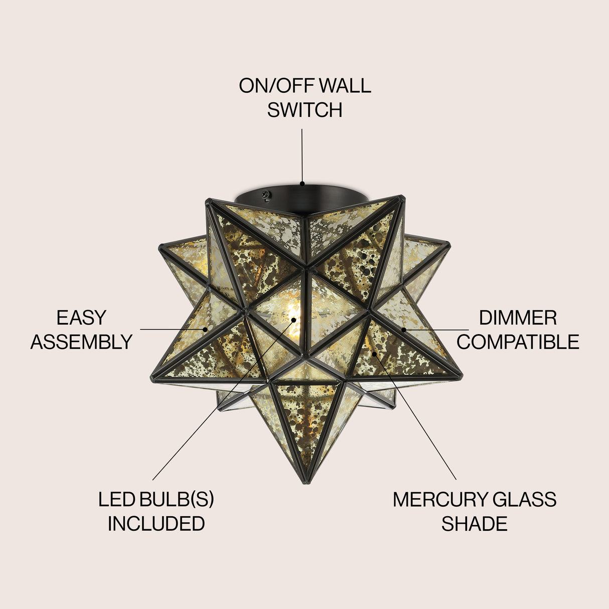Stella Moravian Star Metal/Mercury Glass LED Flush Mount