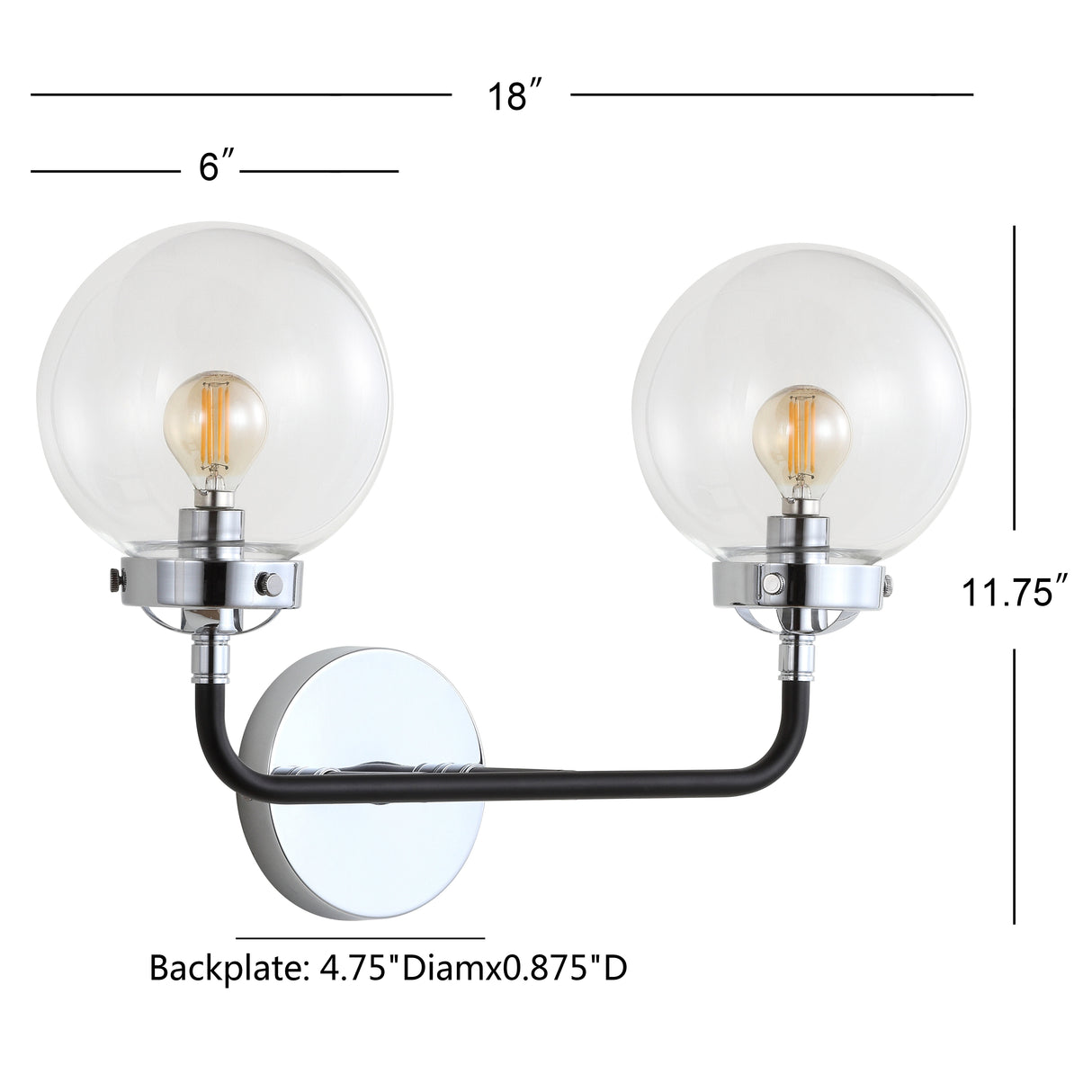 Caleb 2-Light Contemporary Transitional Iron/Glass LED Vanity Light