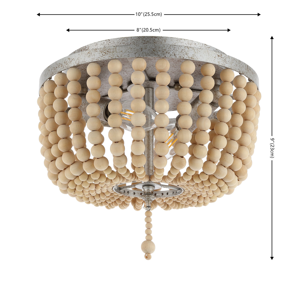 Allison 2-Light Shabby Chic Farmhouse Wood Beaded/Metal LED Flush Mount
