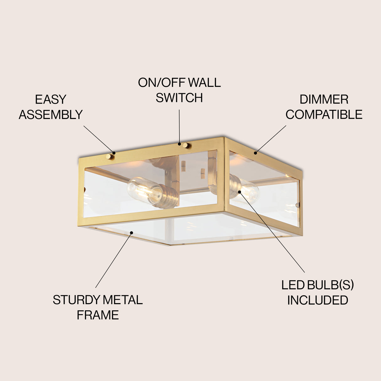 Grayson 2-Light Bohemian Farmhouse Iron/Glass LED Flush Mount