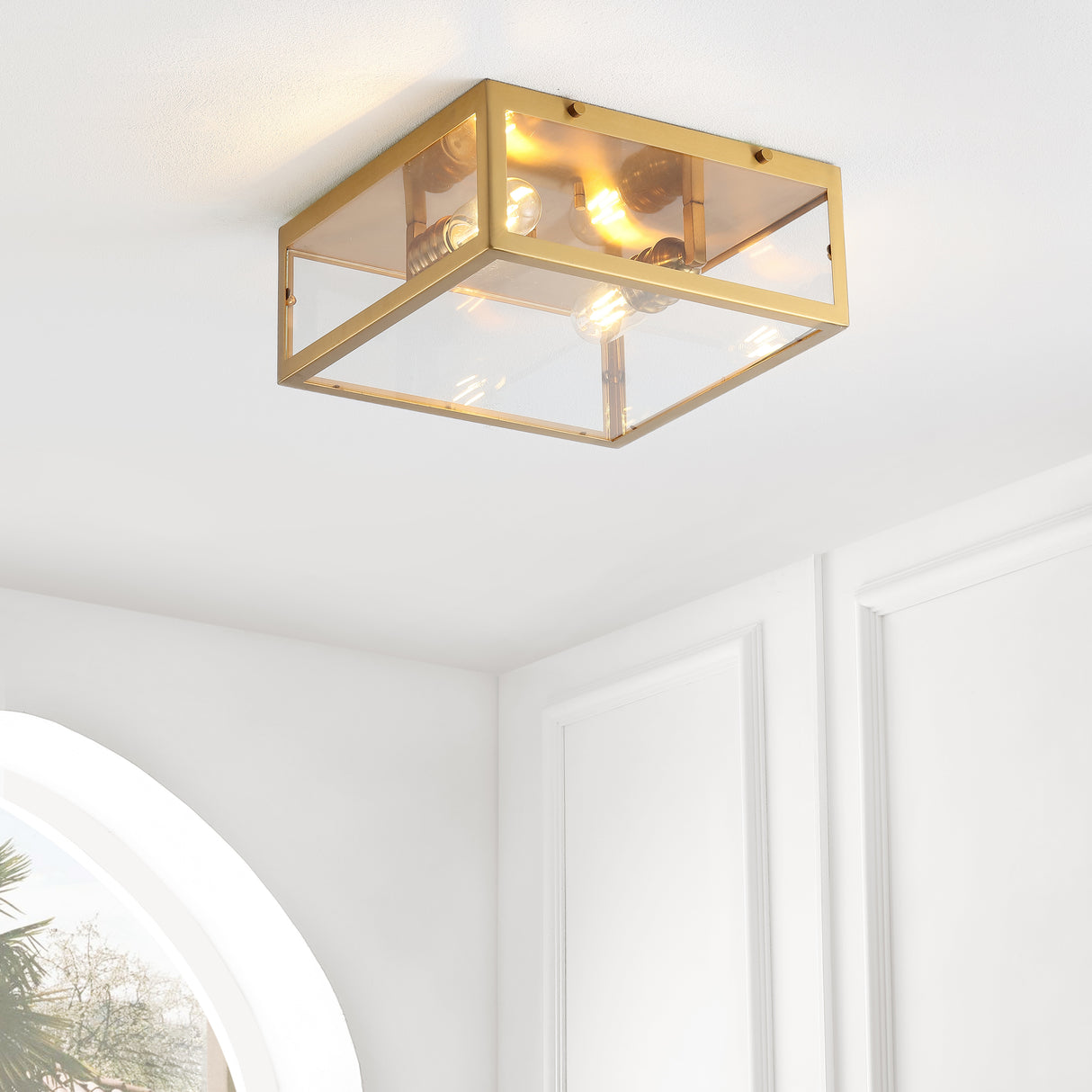 Grayson 2-Light Bohemian Farmhouse Iron/Glass LED Flush Mount