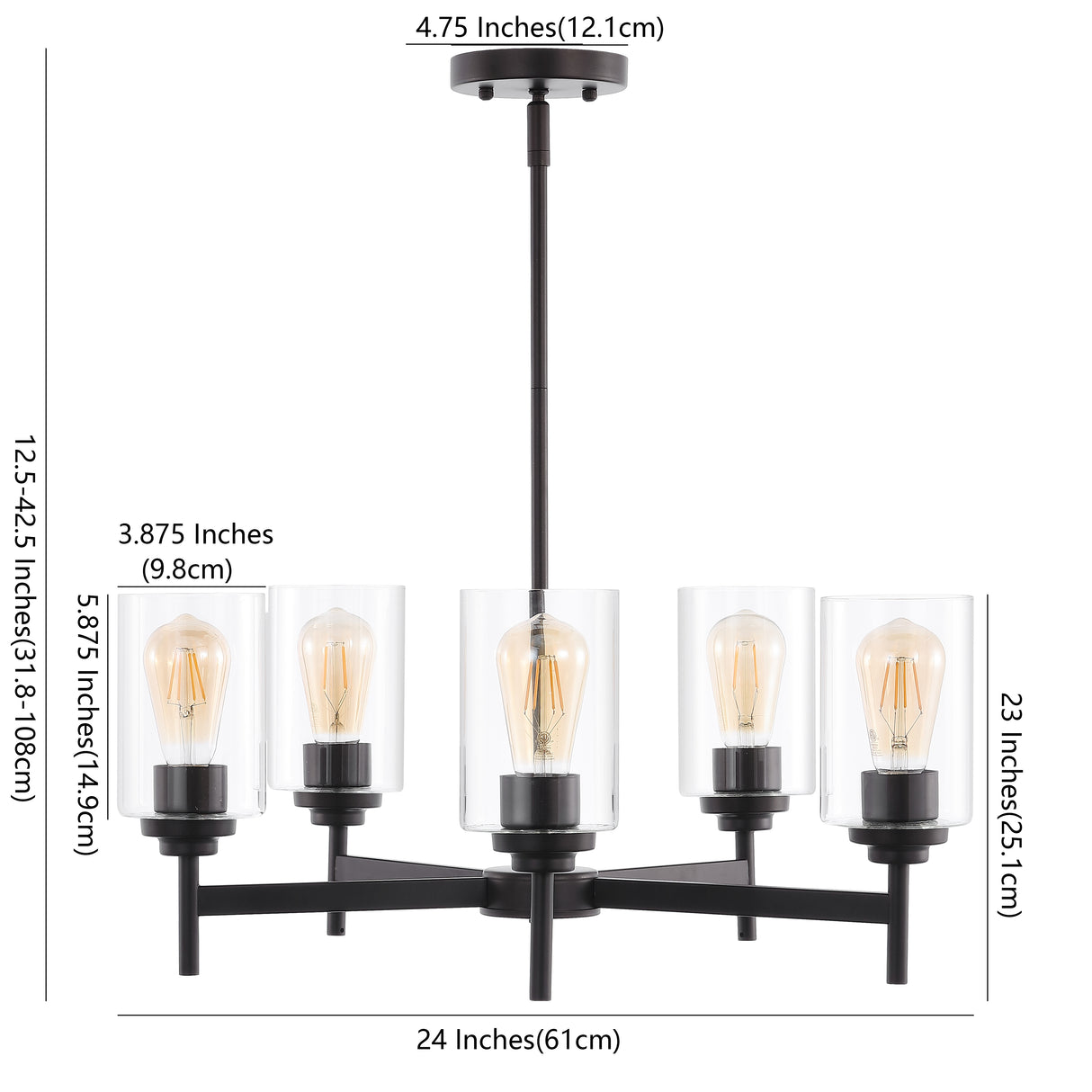 Orpheus 5-Light Farmhouse Industrial Iron Cylinder LED Chandelier