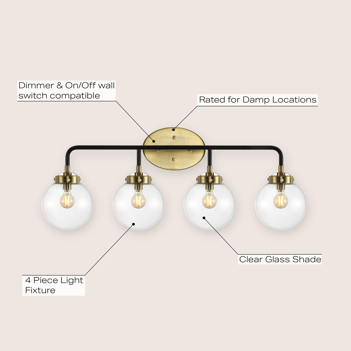 Caleb 4-Light Contemporary Transitional Iron/Glass LED Vanity Light