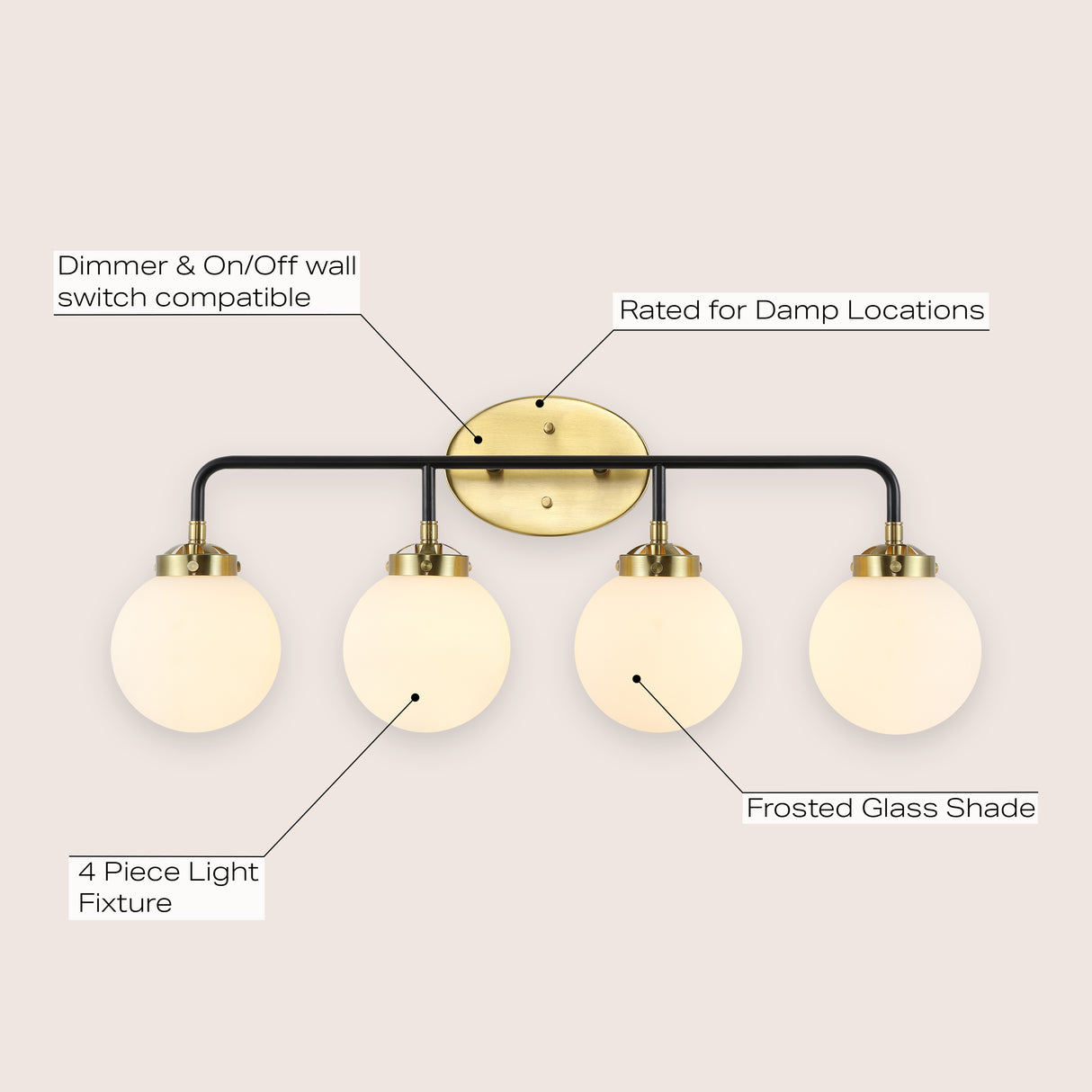 Caleb 4-Light Contemporary Transitional Iron/Glass LED Vanity Light