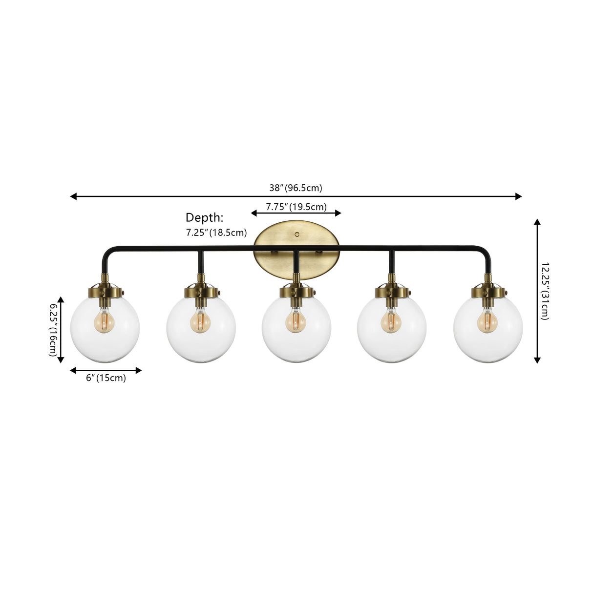 Caleb 5-Light Contemporary Transitional Iron/Glass LED Vanity Light