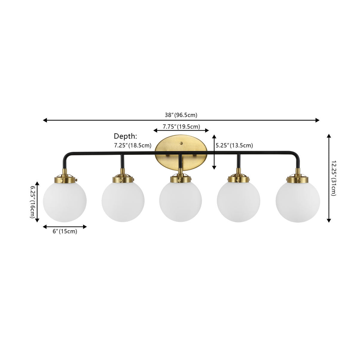 Caleb 5-Light Contemporary Transitional Iron/Glass LED Vanity Light