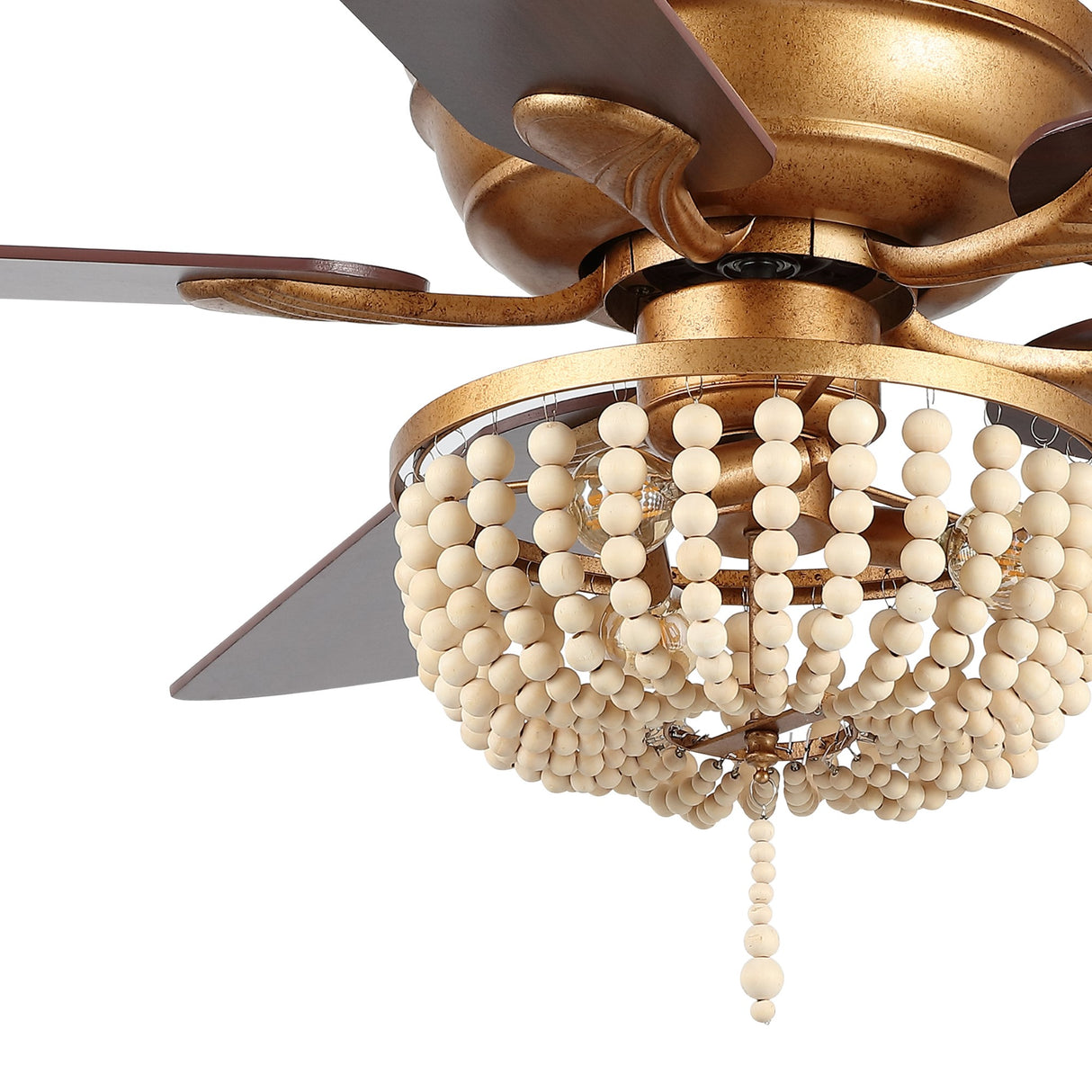 Erin 3-Light Rustic Farmhouse Iron/Wood Bead Mobile-App/Remote-Controlled LED Ceiling Fan