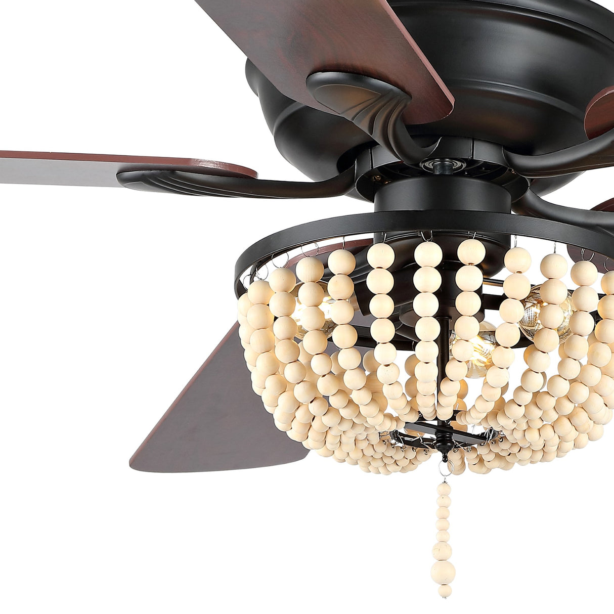 Erin 3-Light Rustic Farmhouse Iron/Wood Bead Mobile-App/Remote-Controlled LED Ceiling Fan