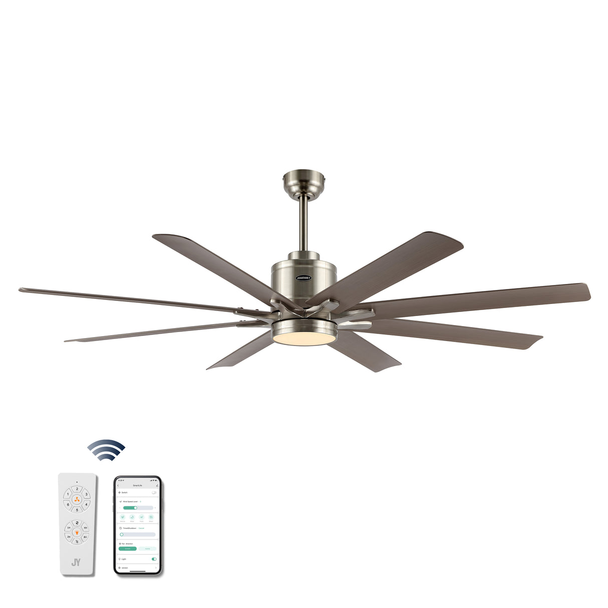Octo 1-Light Contemporary Industrial Iron/Plastic Mobile-App/Remote-Controlled 6-Speed Ceiling Fan with Integrated LED Light