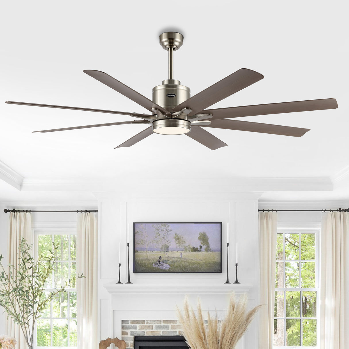 Octo 1-Light Contemporary Industrial Iron/Plastic Mobile-App/Remote-Controlled 6-Speed Ceiling Fan with Integrated LED Light
