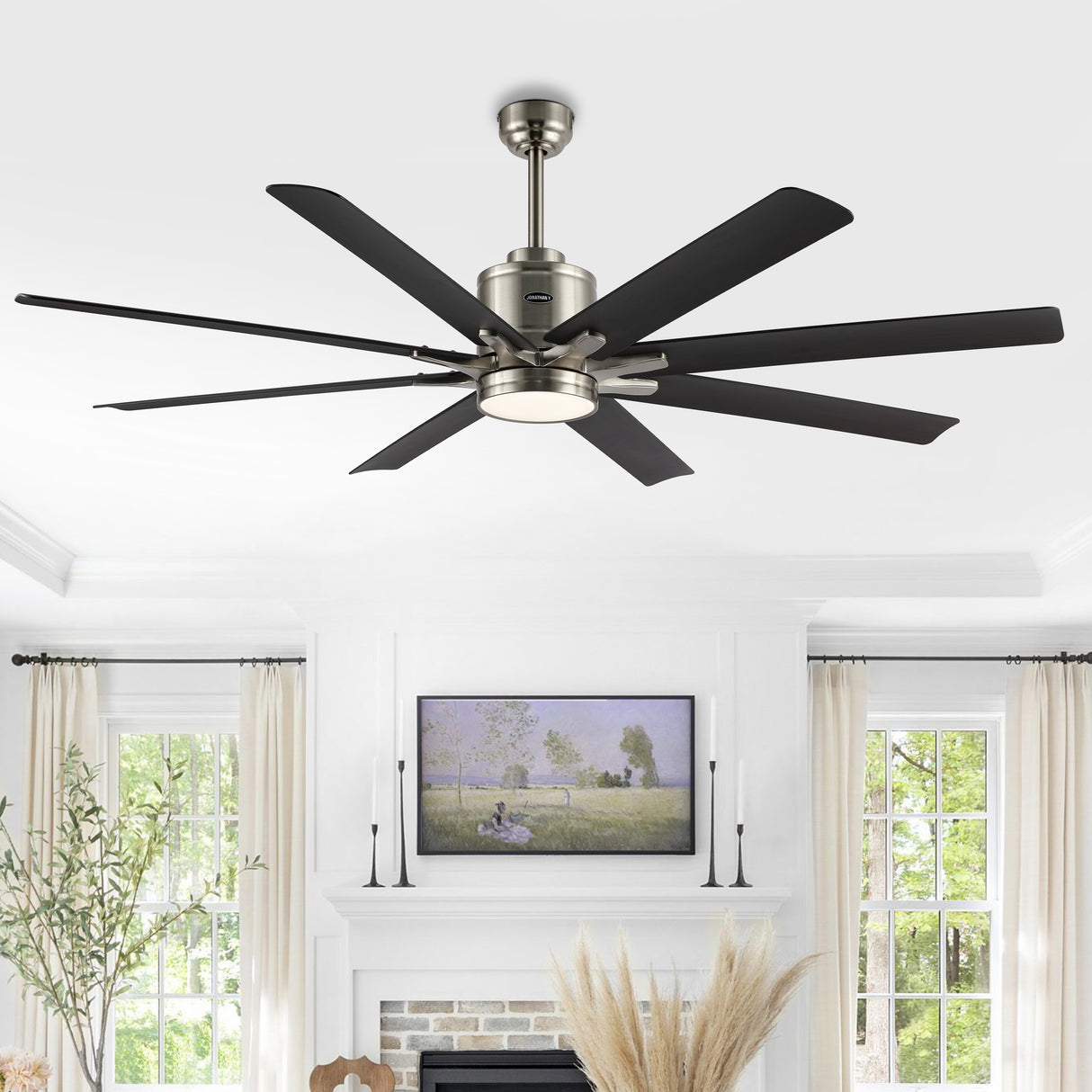 Octo 1-Light Contemporary Industrial Iron/Plastic Mobile-App/Remote-Controlled 6-Speed Ceiling Fan with Integrated LED Light