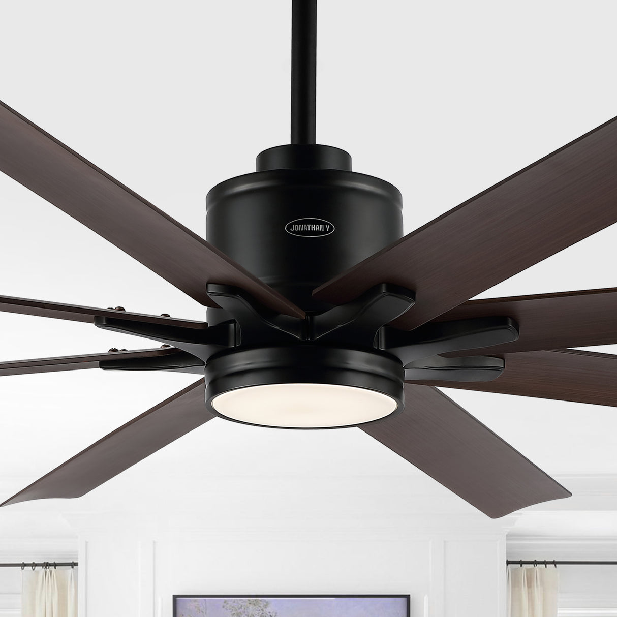 Octo 1-Light Contemporary Industrial Iron/Plastic Mobile-App/Remote-Controlled 6-Speed Ceiling Fan with Integrated LED Light