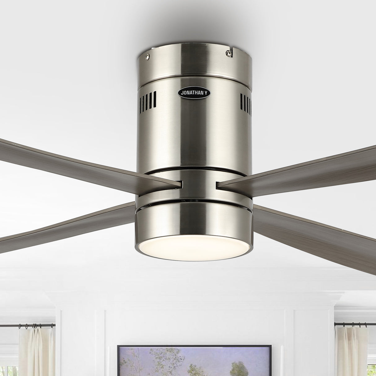 Theo 1-Light Contemporary Minimalist Iron/Acrylic Mobile-App/Remote-Controlled 6-Speed Integrated LED Ceiling Fan