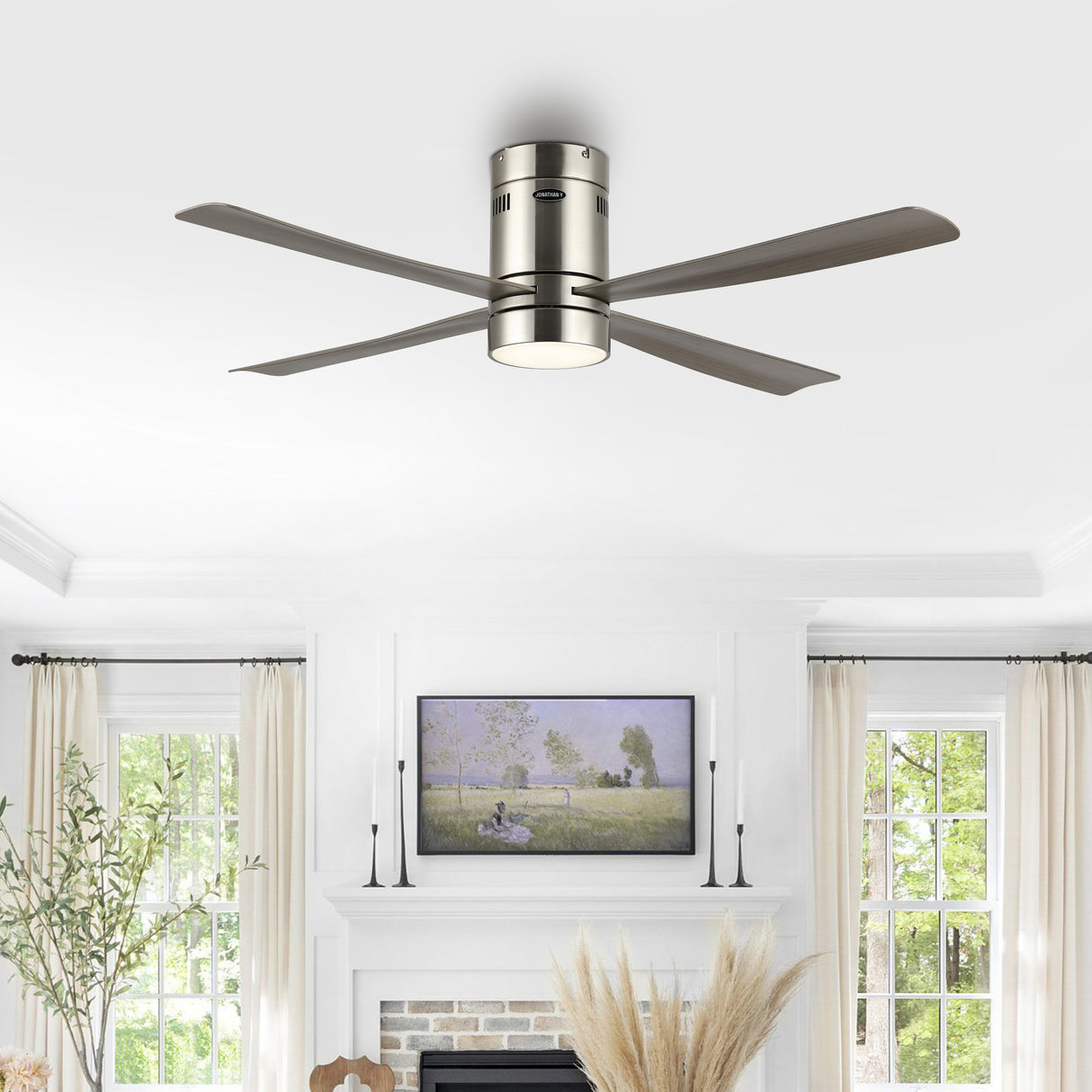 Theo 1-Light Contemporary Minimalist Iron/Acrylic Mobile-App/Remote-Controlled 6-Speed Integrated LED Ceiling Fan