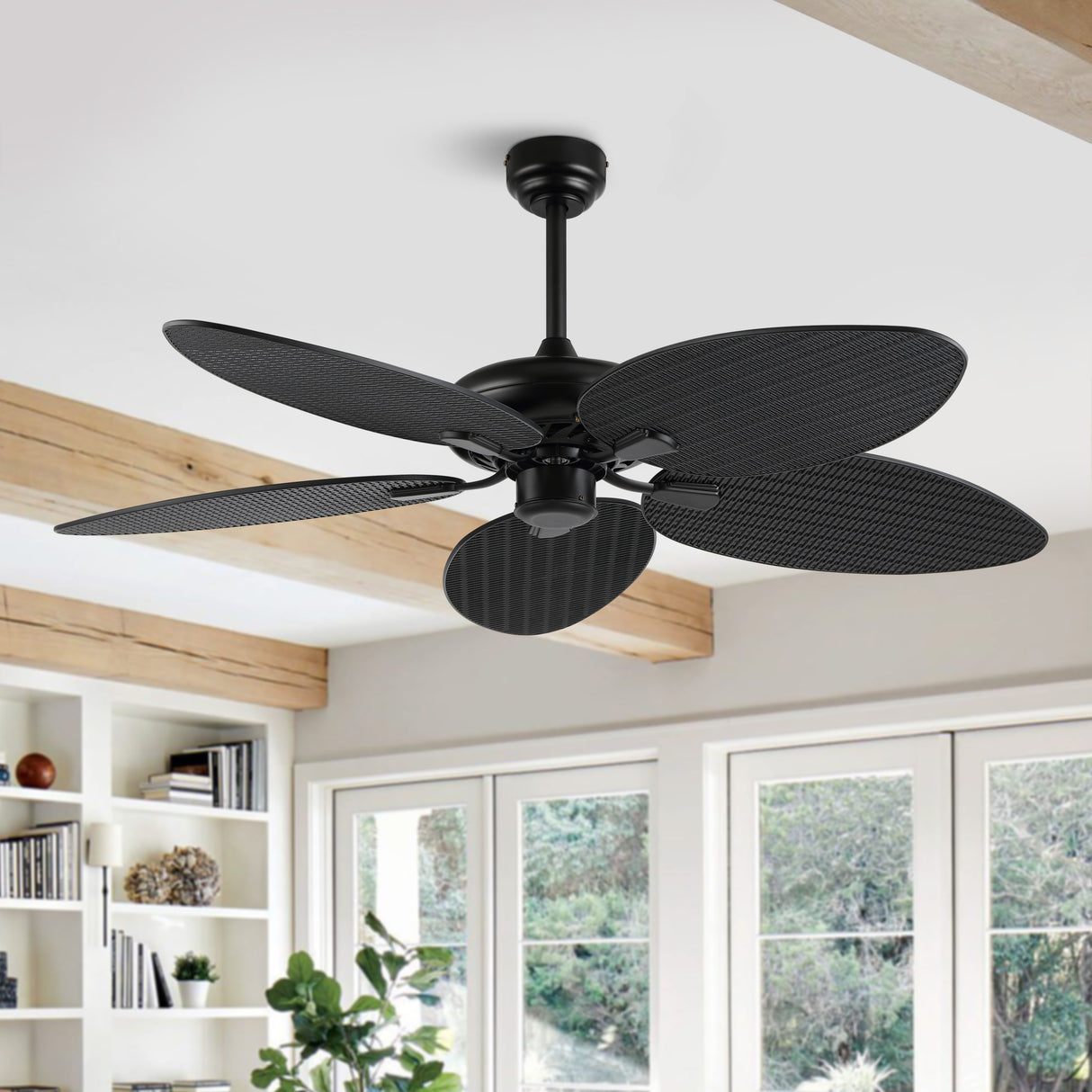 Raffles Bohemian Industrial Iron/Plastic Mobile-App/Remote-Controlled 6-Speed Palm Blade Ceiling Fan