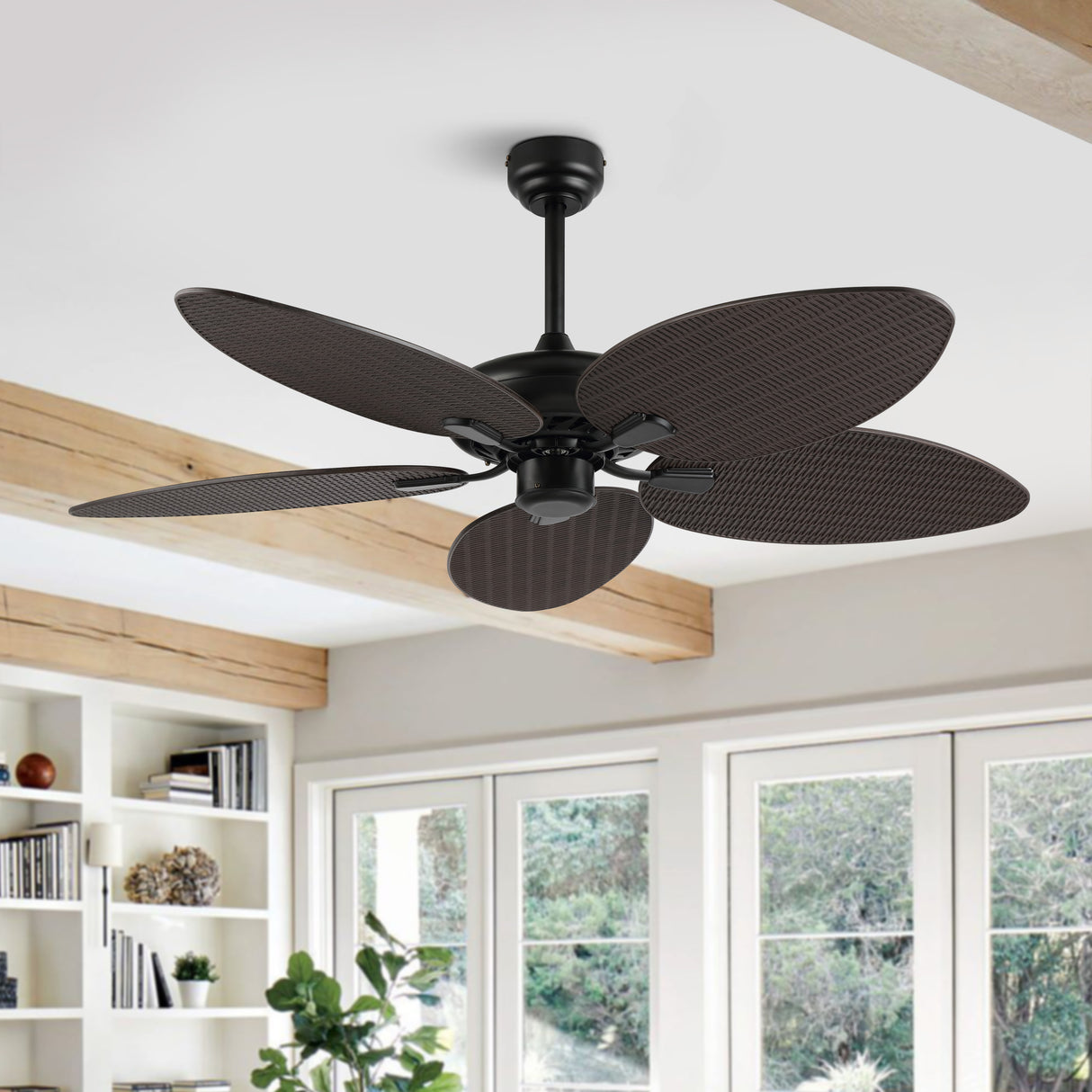 Raffles Bohemian Industrial Iron/Plastic Mobile-App/Remote-Controlled 6-Speed Palm Blade Ceiling Fan