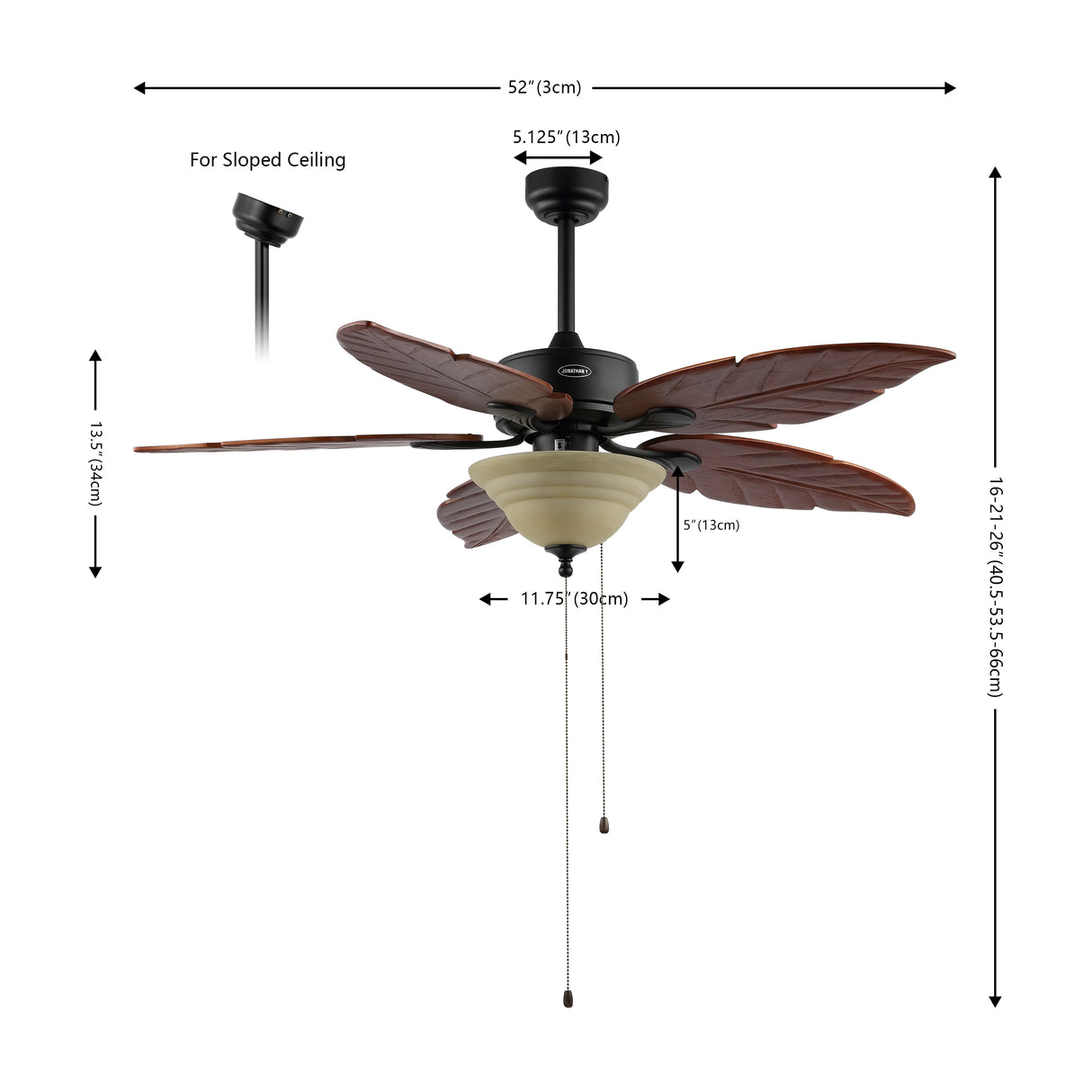 Poinciana 3-Light Coastal Bohemian Iron/Wood Palm Leaf LED Ceiling Fan with Pull Chain