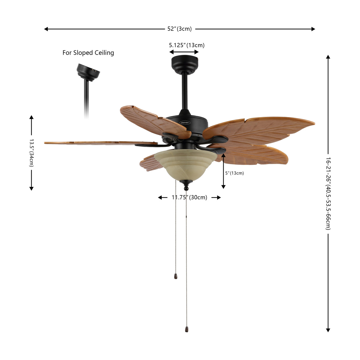 Poinciana 3-Light Coastal Bohemian Iron/Wood Palm Leaf LED Ceiling Fan with Pull Chain