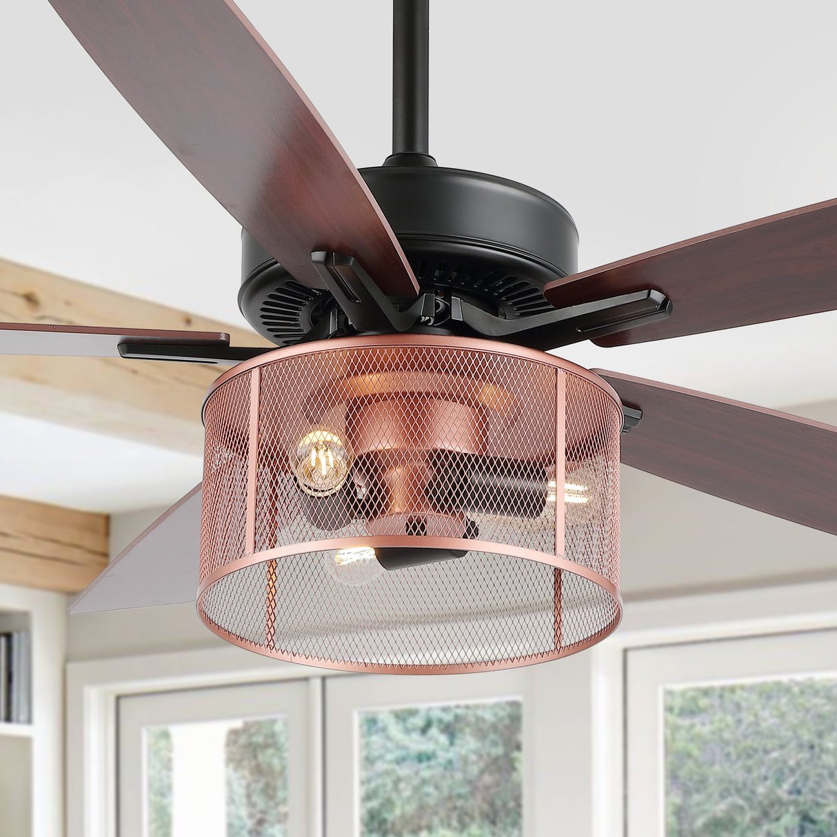 Max 3-Light Farmhouse Industrial Iron/Wood Mobile-App/Remote-Controlled LED Ceiling Fan