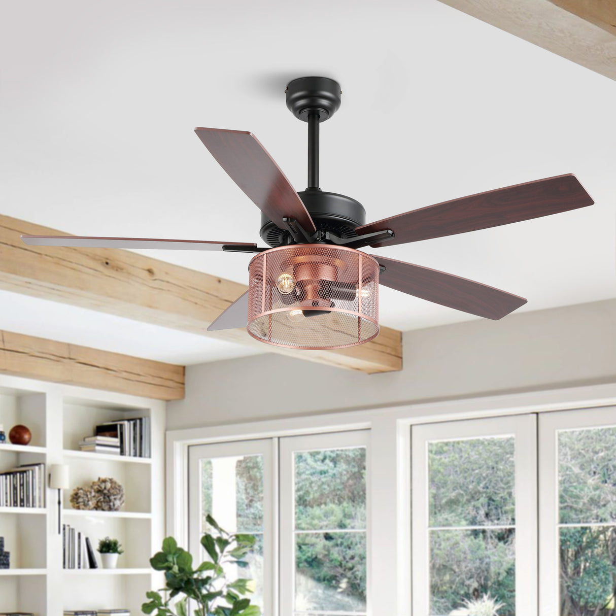 Max 3-Light Farmhouse Industrial Iron/Wood Mobile-App/Remote-Controlled LED Ceiling Fan