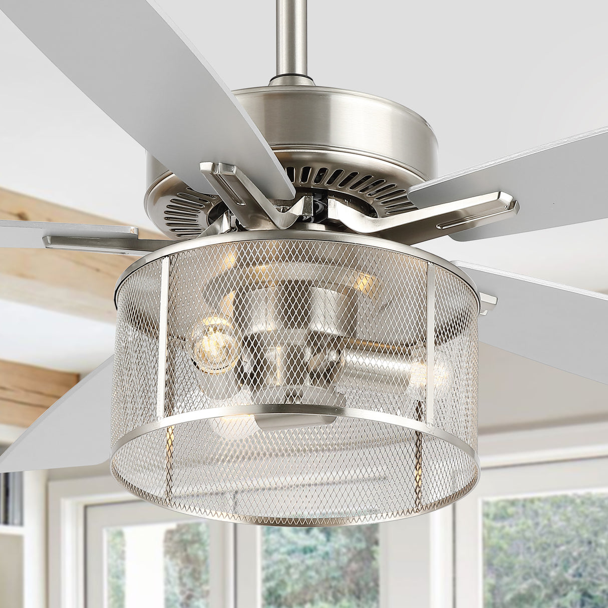 Max 3-Light Farmhouse Industrial Iron/Wood Mobile-App/Remote-Controlled LED Ceiling Fan