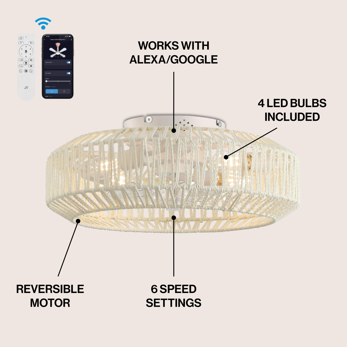 Rowan 4-Light Concealed-Blade Bohemian Ceiling Fan