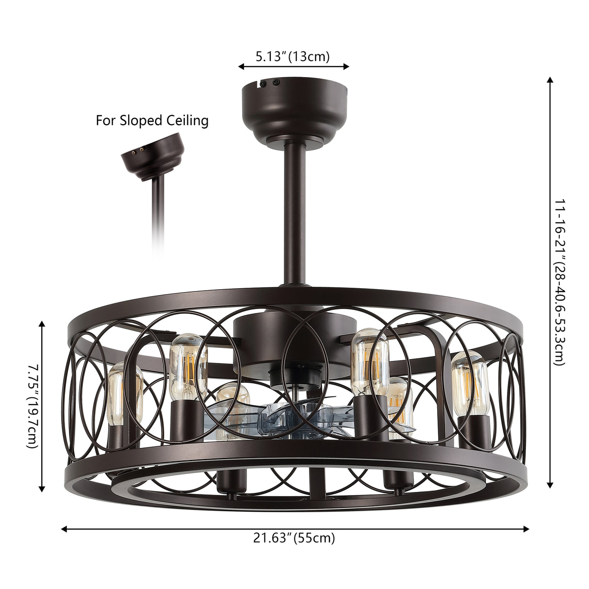 Celeste 6-Light Industrial LED Ceiling Fan with Metal Frame and Remote Control